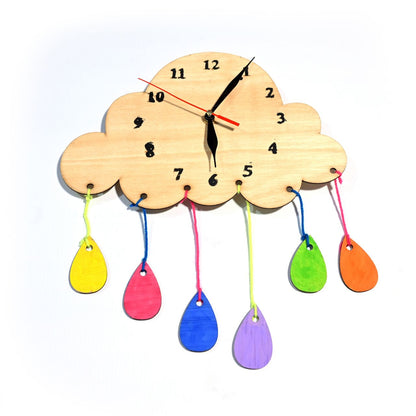 Cloud Shape Wooden craft Wall Clocks for Kids' Rooms