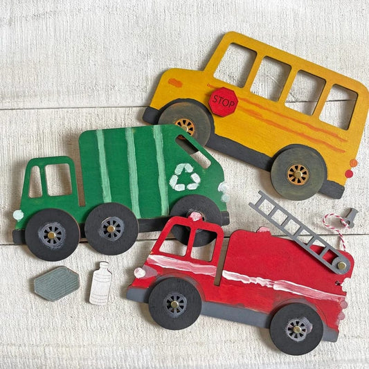 Pack of 3 Vehicle Paint Kits - Recycle Truck, Fire Truck, School Bus