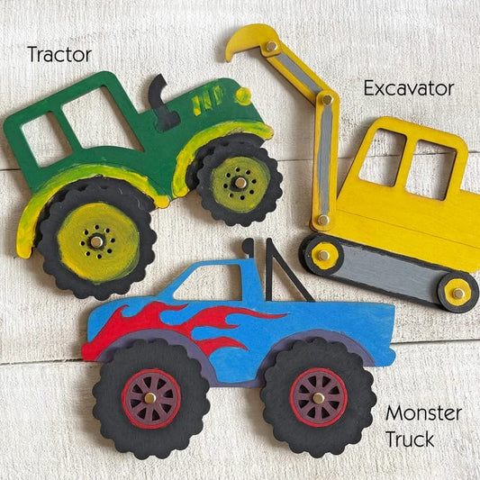 Pack of 3 wooden vehicle -  DIY Truck,Excavatar & Tractor wooden painting Crafts for kids